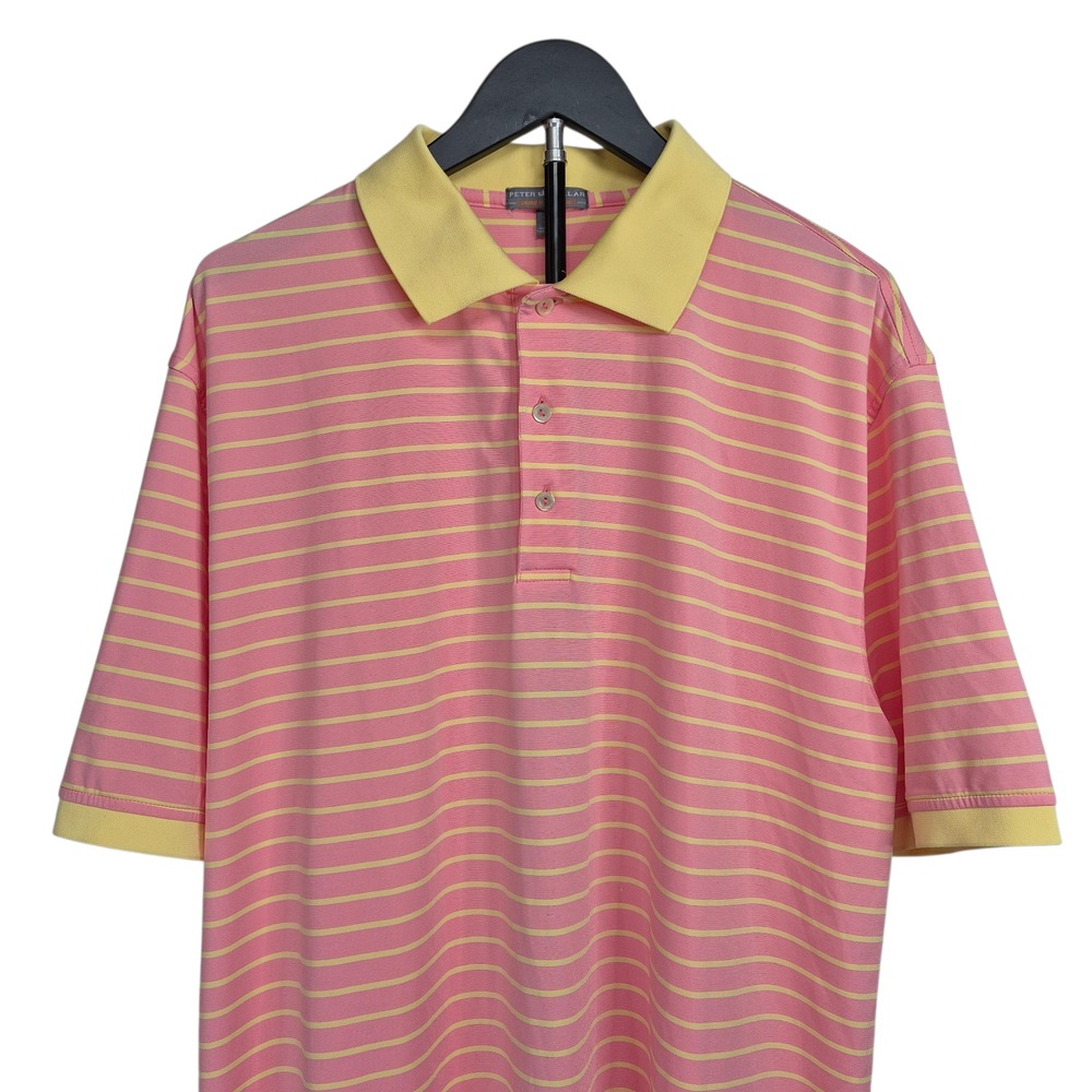 Peter Millar Mens XL Polo‎ Shirt Pink Striped Summer Comfort Golf Performance